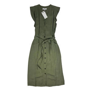 Reiss Emma Linen Blend V-Neck Midi Dress Green Size 4 US